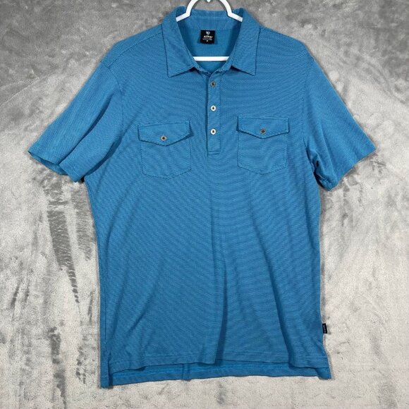 Kühl Blue Polo Shirt Waffle Texture Mens Medium W/ Button Pockets & Logo Patch - Picture 1 of 11